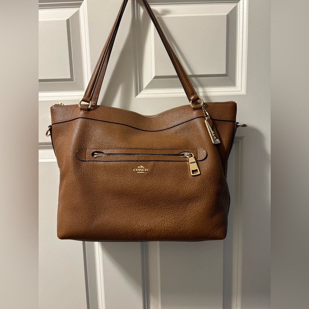 Genuine Coach Bag. Brown pebbled leather. Zip top closure. Double handles